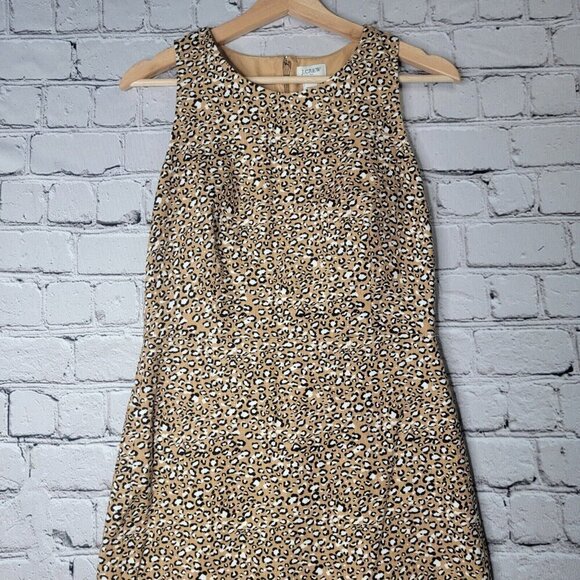 J Crew Basketweave Sheath Dress In Animal Print 100% Cotton Shell Size 4 - Picture 2 of 12